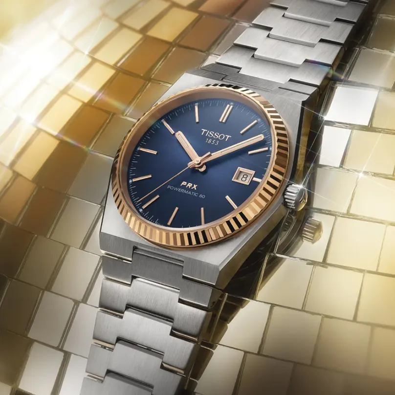 Tissot PRX Swiss Powermatic 80 18K Gold Bezel Men's Watch- T931.407.41.041.00